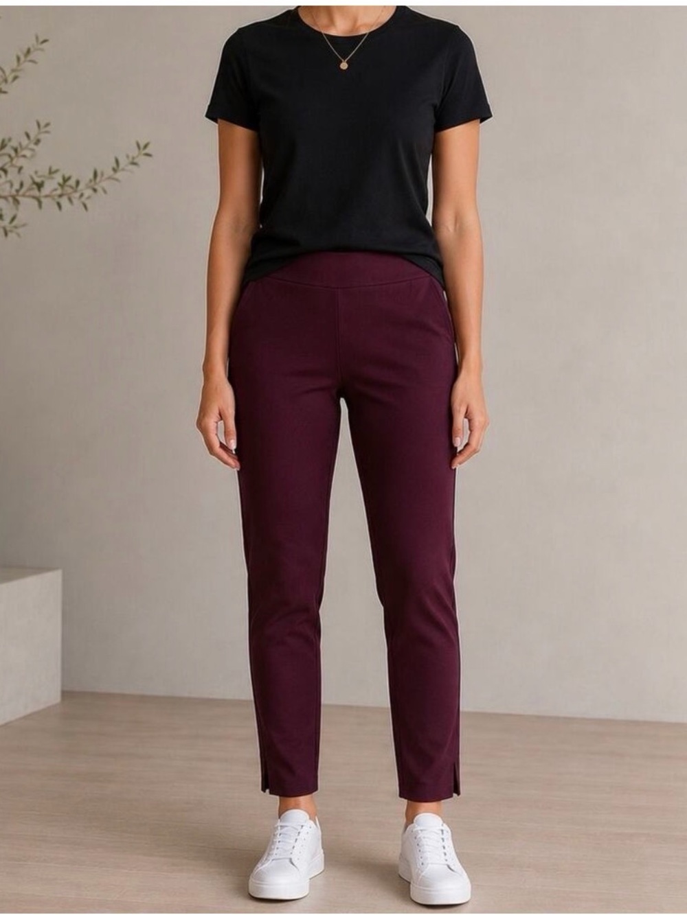 AthletaSteller Stretch Pull-On Ankle Pants - Maroon